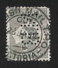 AUSTRALIA  1915  2d Roo, Sc 38 Die I Used - ENGLISH MAIL TPO / VICTORIA + Perfin