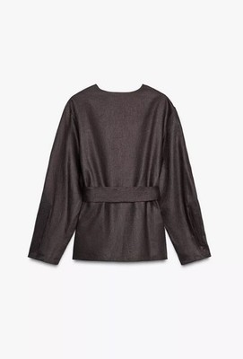 Buy ZARA BELTED 100% LINEN KIMONO ZW COLLECTION BROWN - 8426/329/700