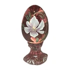 VTG Fenton Art Glass Egg Cranberry Pedestal Hand Painted Floral D Barbour Ltd Ed