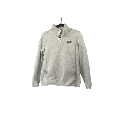 LL Bean Size S REG Outdoor 1/4 Snap Button Mock Neck Sweater Oatmeal Long Sleeve