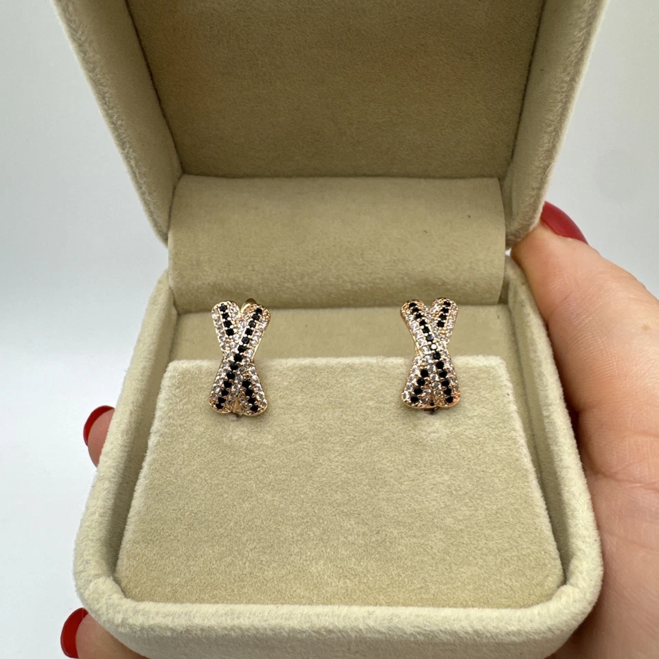 14ct Rolled Gold Bonded Earrings Black Onyx Hallmarked 585RG (Gold Filled) - Image 4 of 4