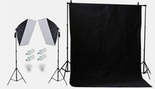 Fodoto 900w Continuous Softbox Lighting Kit  1pc 6' W x9'L Black Backdrop Kit
