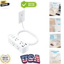 Flat Extension Cord 10ft, Flat Plug Power Strip with 6 Outlets 3 USB Ports1 U...