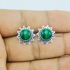 Malachite Gemstone 925 sterling silver handmade jewelry Stud Earrings