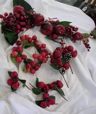 #QA  Faux Red Apple & Berry Garland. Swag Lot of Floral apple picks for Crafts