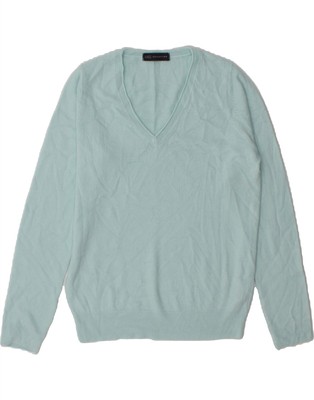 Marks & Spencer Damen Pullover Pulli V-Ausschnitt UK 12 mittelblau Acryl AG07