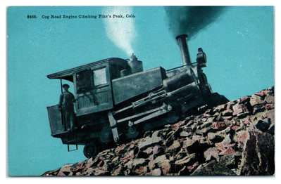 Postcard: 8460. Cog Road Engine Climbing Pike's Peak, Colo.