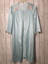 Lorraine Medium Button Robe Nylon Gown Lingerie Blue Pink Flower Vintage 70s