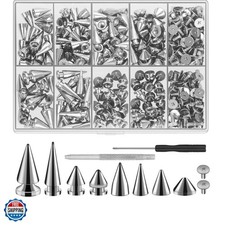 354 Sets Punk Spikes and Studs Kit,Metal Tree Spikes Studs 8 Sizes, Cone Spik...