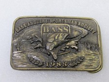 1988 Bass Anglers Sportsman Society Membership Brass Belt Buckle Fishing Vintage
