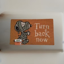 PEANUTS SNOOPY MUMMY TURN BACK NOW COIR DOOR FLOOR MAT HALLOWEEN 18X30 NWT
