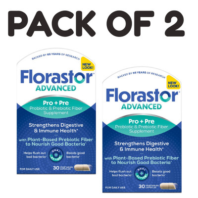 Florastor Advanced Pro Probiotic & Prebiotic Supplement 30 Capsules   Pack of 2