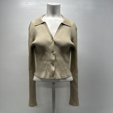 Sergio Tacchini Blouse Button Down Collared Rib Knit Stretch Long Sleeve Large
