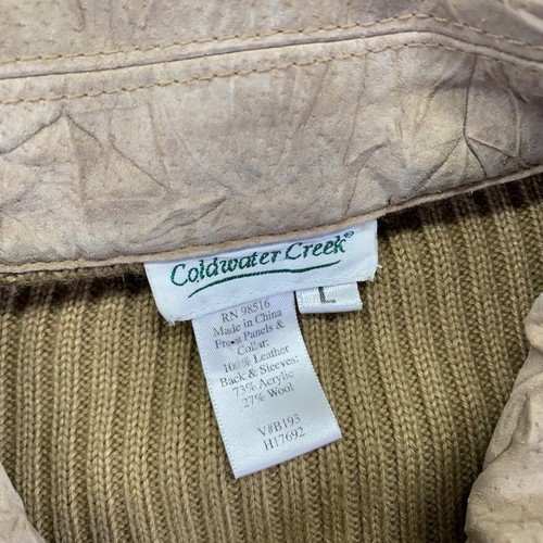 Vintage Coldwater Creek Leather Jacket Womens Large Tan Zip Up Wool Blend Sleeve - Picture 4 of 11