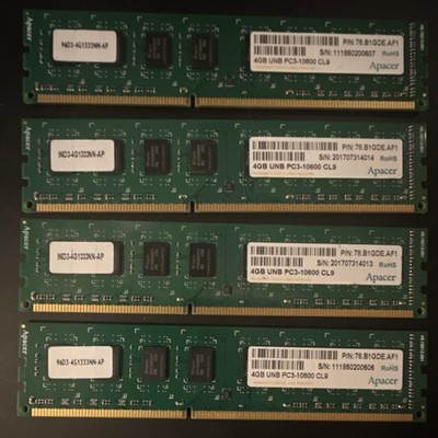 Apacer 16GB (4x4GB) DDR3 PC3-10600 240-Pin DIMM Unbuffered 78.B1GDE.AF1