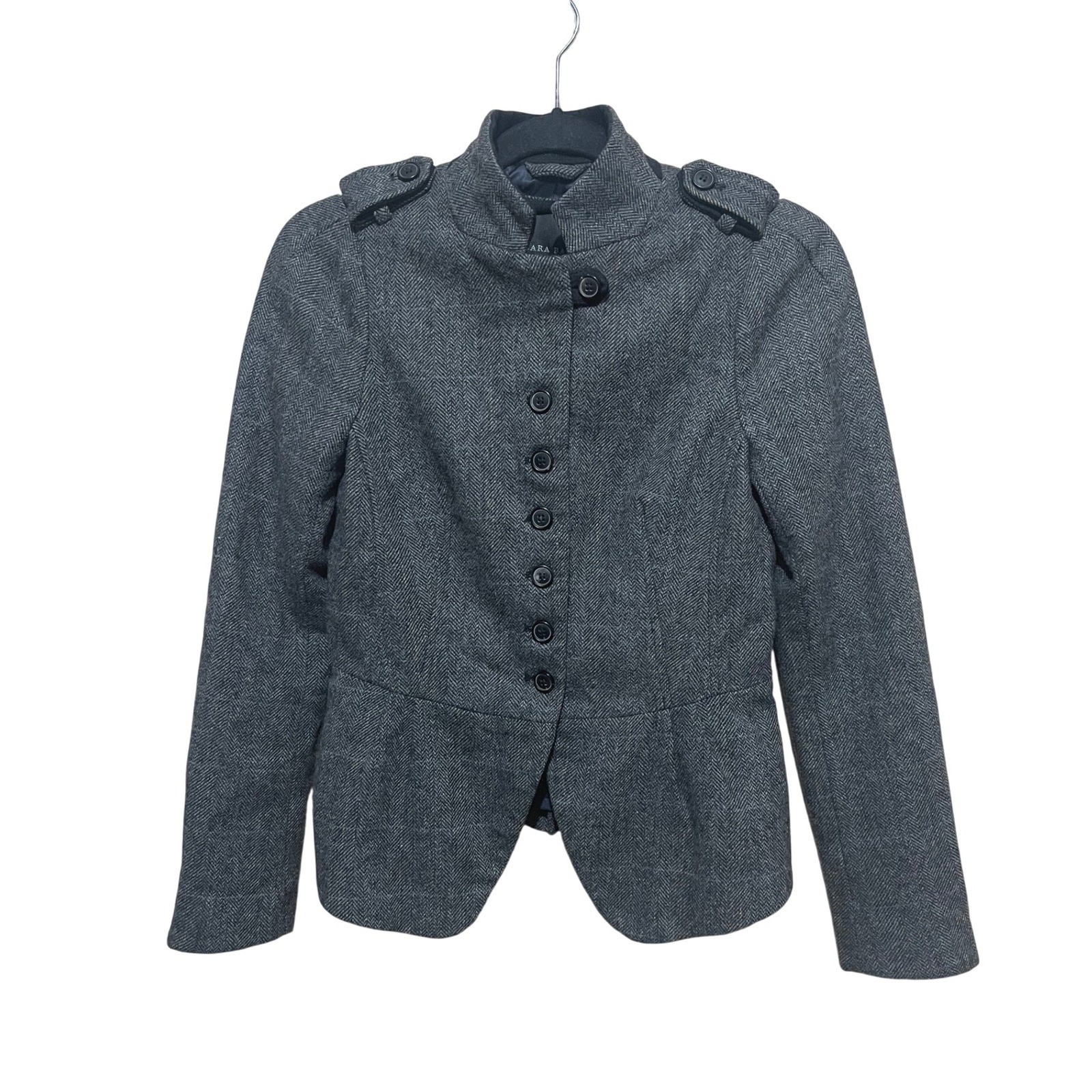 ZARA Basic Wool Coat S Gray Military Buttoned Qui… - image 2
