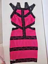 Women's Pink Bodycon Dress with Black Lace Cutouts size M
