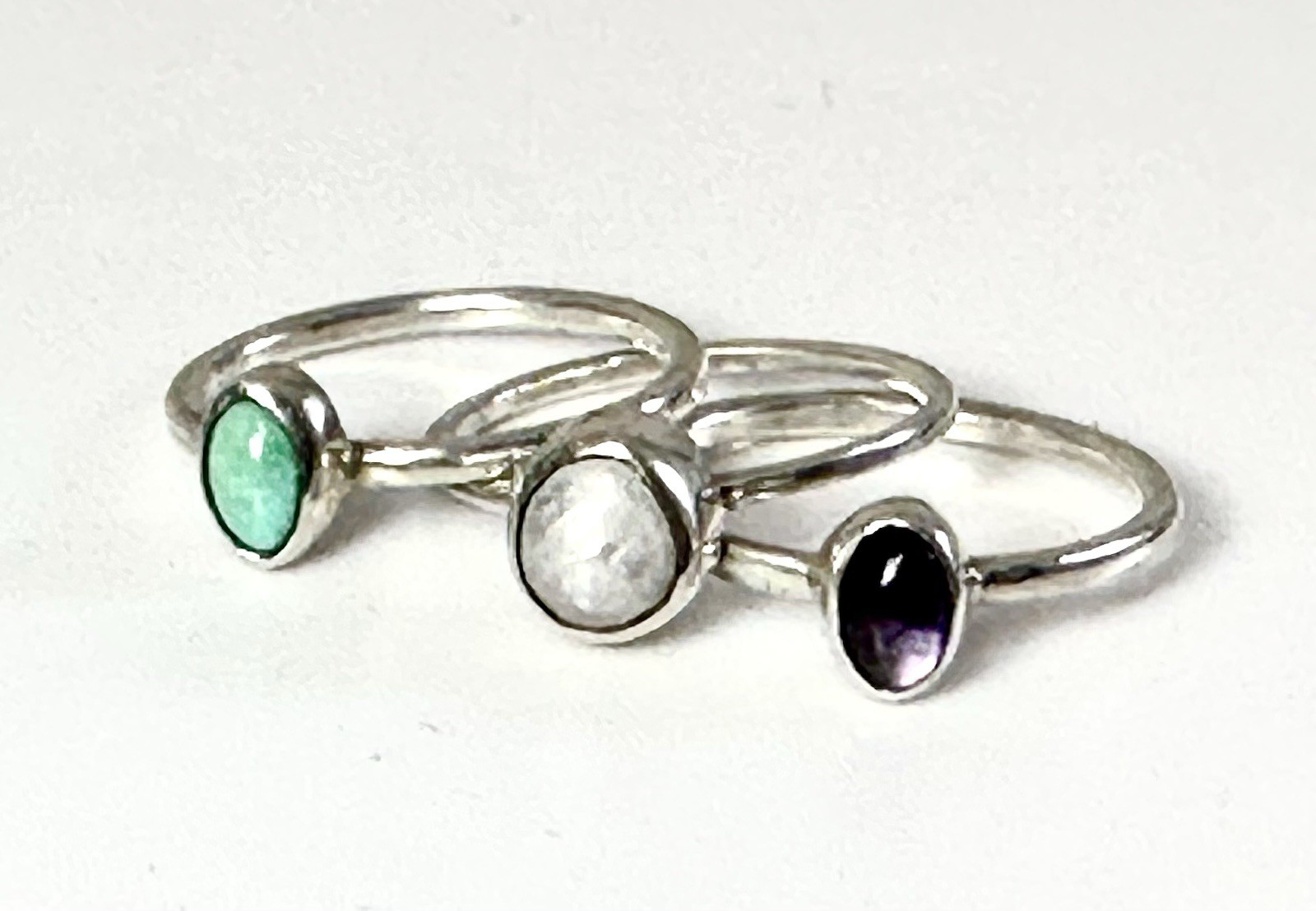 3 Sterling Silver and Stackable Turquoise, Mother… - image 2