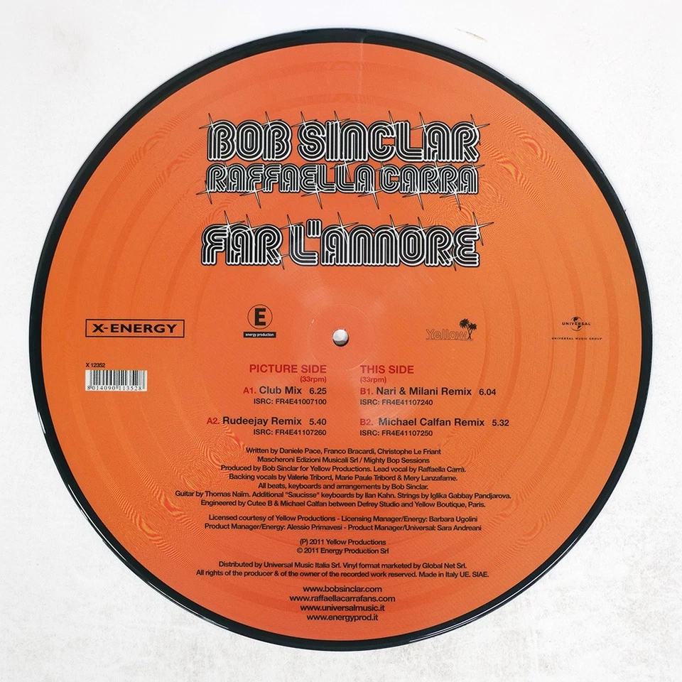 BOB SINCLAR FAR L'AMORE X-ENERGY X 12352 Italy PICTURE DISC VINYL 12 - Image 2 of 2