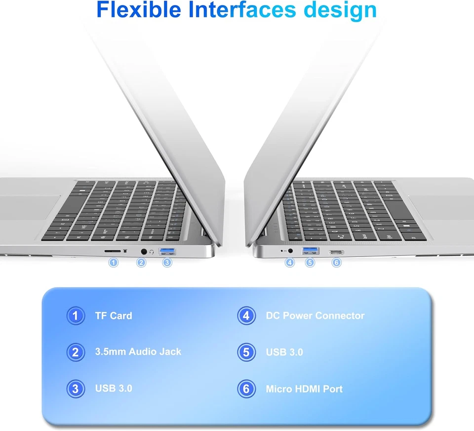 PC Portatile Da 14 Pollici Celeron N4000 , Computer Portatili 6GBRAM 128GB SSD U - Immagine 2 di 4