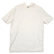 Bearded Goat Mens Short Sleeve Hoodie Cream Cotton Casual Pullover Size Large