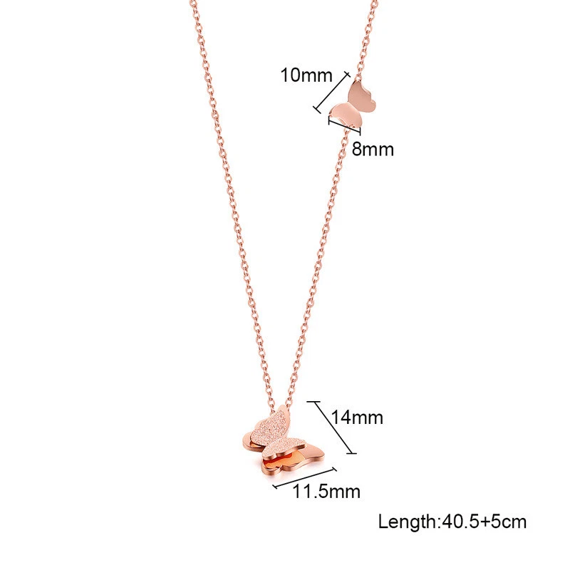18K Rose Gold Butterfly Pendant+Earrings Women Collar Chain Necklace Jewelry Set - Image 3 of 4