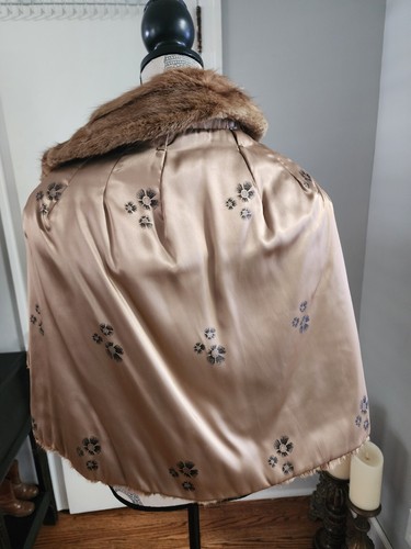 VINTAGE CAPE COAT BROWN Female Mink Fur CAPE Stole Wrap Bridal Wedding - Picture 8 of 15