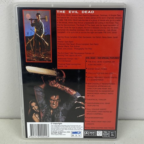 The Evil Dead - Rare Widescreen Edition With Journal Booklet - DVD - PAL - VGC - Picture 2 of 6