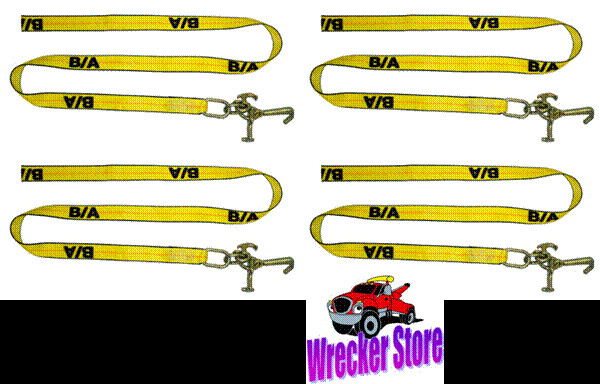 4 RTJ Cluster Hook Straps 8' Rollback Wrecker Car Hauler Trailer Tie Down Strap