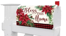 Winter Christmas Poinsettia Bless This Home Magnetic Mailbox Cover Only