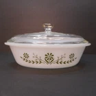 Vintage GlassBake Glass Bake Green Daisy 235 Casserole Dish With Lid