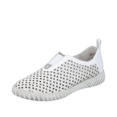 RIEKER Damen Slipper weiß N0965-80 Leder leicht und luftig Damenhalbschuh