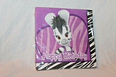 NEW  IN PACKAGE ZOU ZEBRA GIRLS 16- LUNCH NAPKINS   PARTY SUPPLIES  