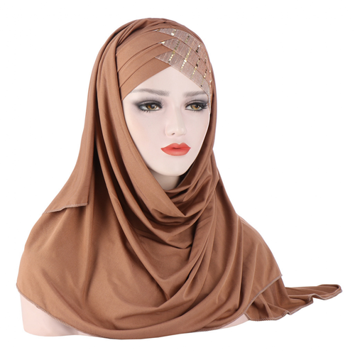 Damen Pailletten Weich Lang Hijab Schal Turban Kopf Haar Halstuch Tuch Mütze - Bild 2 von 12