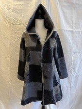 Damee Fleece Jacket Womens S Gray Hooded Faux Patchwork Pockets
