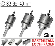 3 x Hartmetall Flachschnitt Loch Fräser Metall Stahl Edelstahl Ø 32mm 35mm 40mm