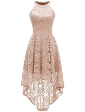 Dressystar Beige Lace Sleeveless High Neck Hi-Low Cocktail/Party Dress ~S~