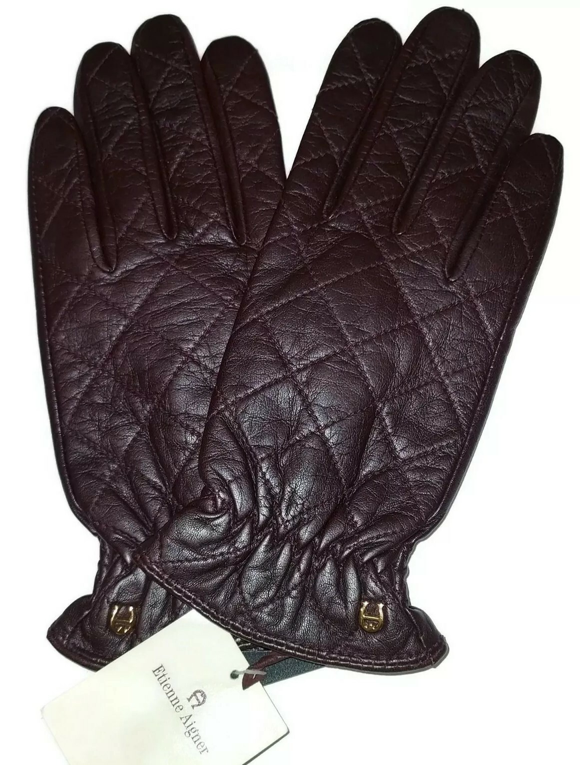 Etienne Aigner Leather Gloves Burgundy, Size Medium eBay