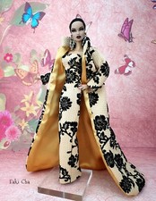 Hecho a mano Vestido Dorado Conjunto Vestido Abrigo Para Barbie Piedra de Seda Moda Realeza FR