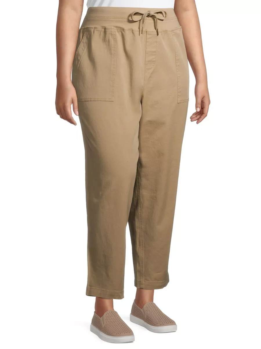 Plus Size Khaki Cotton Cinch Capri