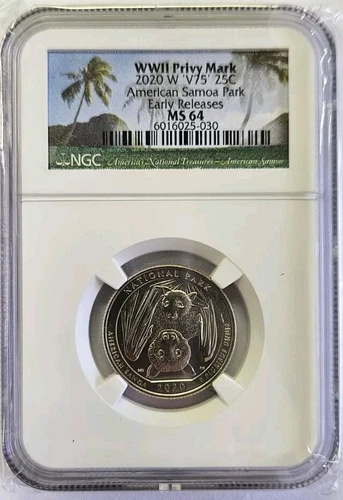2020 W NGC MS64 FR SAMOA QUARTER AMERICAN PARKS 25C WWII PRIVIY MARK V75