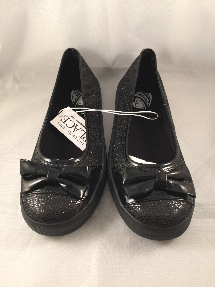 CHILDREN'S PLACE BLACK Bow SPARKLE SEQUIN FLATS SHOES Sneaker size 3