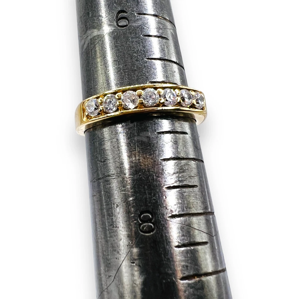 Vintage 14k Yellow Gold Round Cut White Stone Curved Band Ring 2.7g Size 7 - Image 3 of 4