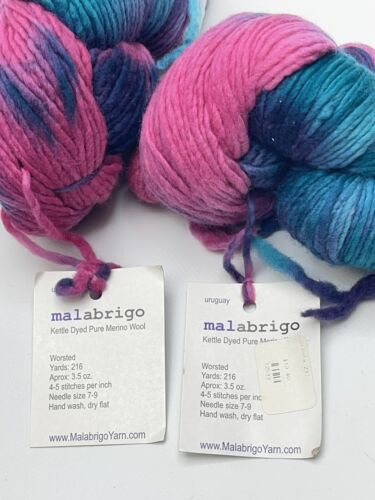 Hervidor de agua de hilo Malabrigo teñido pura lana merino peinado 216 yardas rosa turca lote de 2 - Imagen 4 de 7