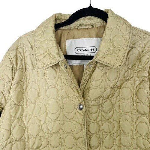 Coach Signature C Quilted Jacket Lightweight Snap Coat Size L Light Beige - Picture 2 of 12