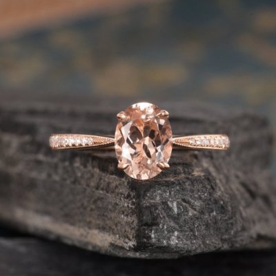 1ct Lab-Created Champagne Morganite Elegant Engagement Ring - Main Image
