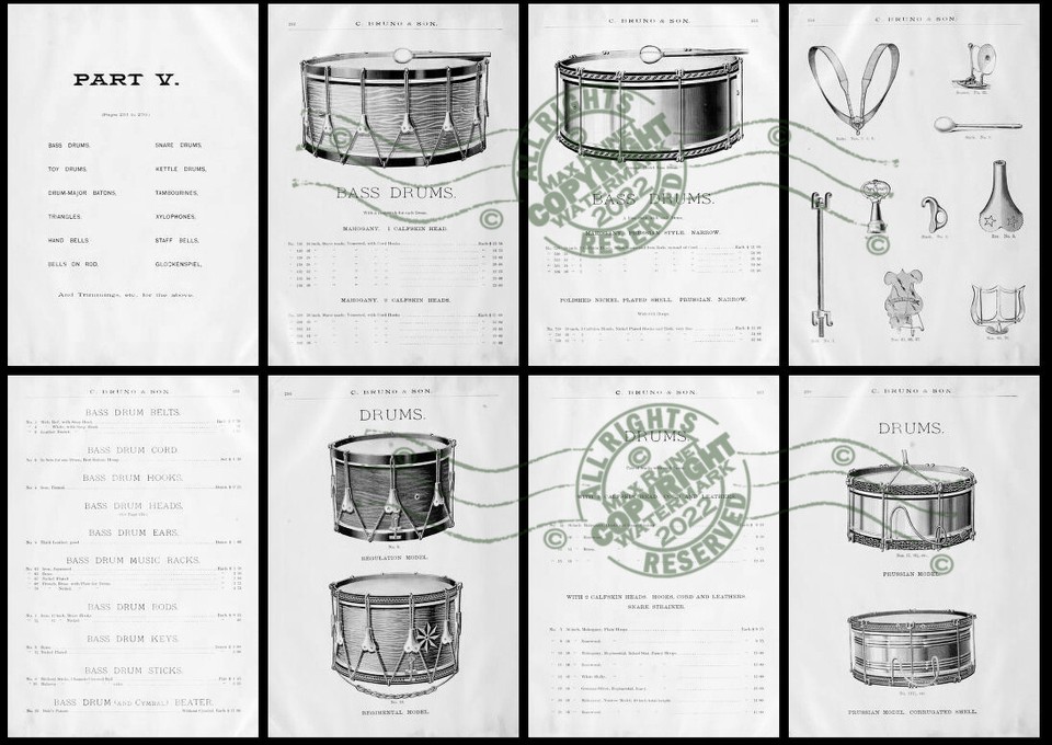 C Bruno Son (1890) Musical Instruments CATALOG * Drums Bells Xylophones ...