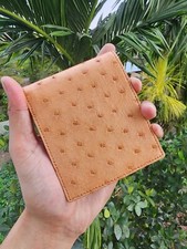 Light Brown 100 Genuine Ostrich Body Leather Skin Men's Bifold Wallets,Handmade
