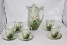 VINTAGE RS GERMANY COFFEE/CHOCOLATE POT W/5 CUP & SAUCER SETS-WHITE TULIP
