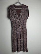 NEXT Brown Spotty Print Stretchy Wrap Style Midi Short Sleeve Dress Size 12 Tall